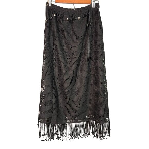 NWT Multiples Women's Small Gothic Glam Witchy Whimsigoth Black Lace Skirt Fring - Picture 1 of 9